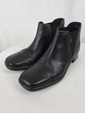 Josef Seibel Women Black Leather Chelsea Classic Slip-On Ankle Boots Sz 38/7-7.5